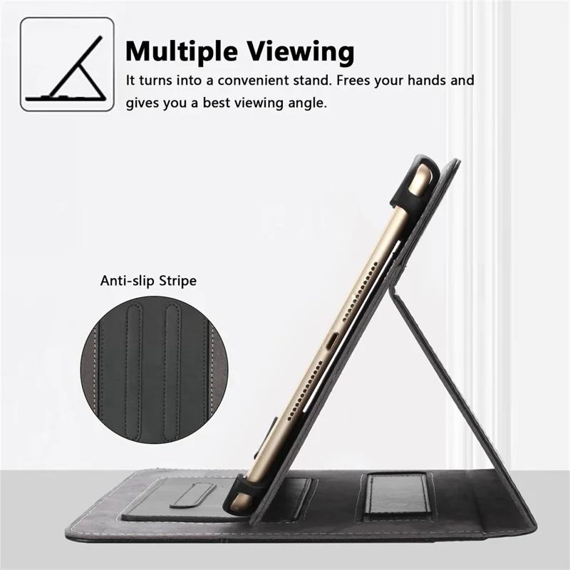For 7-8 inch Universal Tablet Case Retro Cowhide Texture Leather Cover with Card Holder - Black