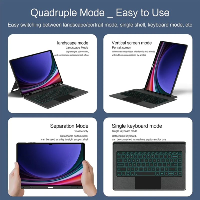 For Samsung Galaxy Tab S8 Ultra Leather Case + Bluetooth-Compatible Keyboard with Backlight Trackpad