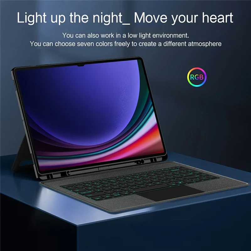 For Samsung Galaxy Tab S8 Ultra Leather Case + Bluetooth-Compatible Keyboard with Backlight Trackpad