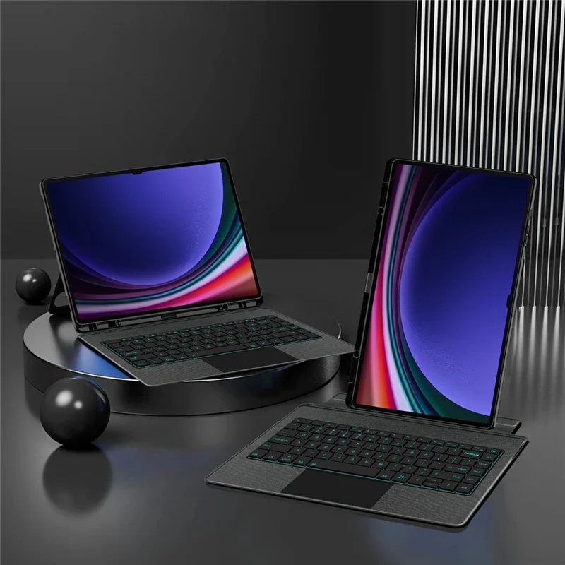 For Samsung Galaxy Tab S8 Ultra Leather Case + Bluetooth-Compatible Keyboard with Backlight Trackpad