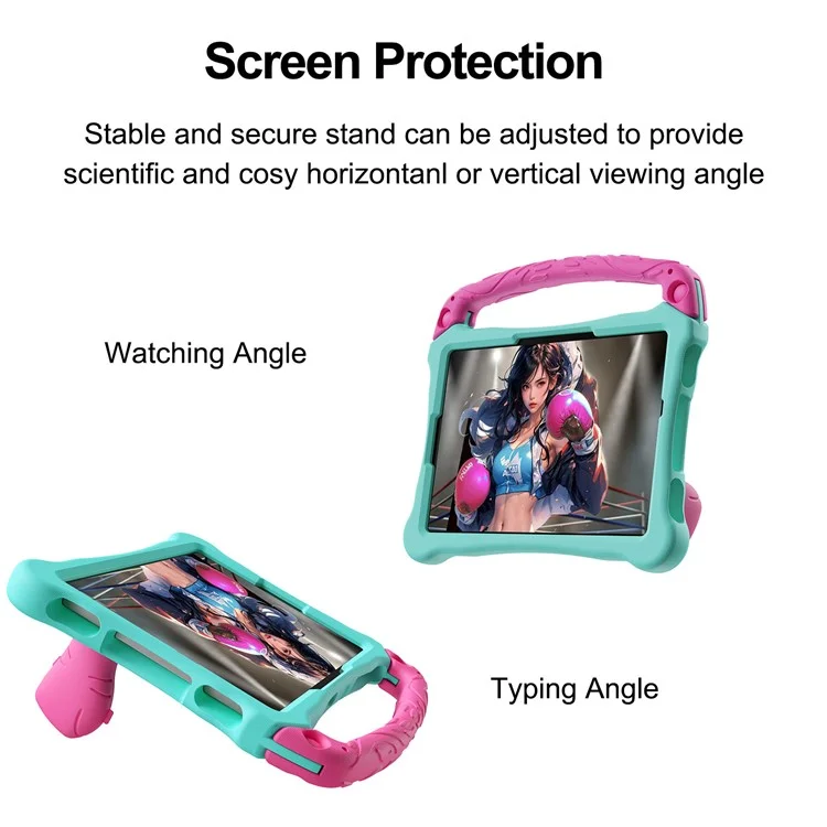For Honor Pad X8a Case Boxing Style EVA Tablet Cover with Handle Kickstand - Mint Green  /  Rose