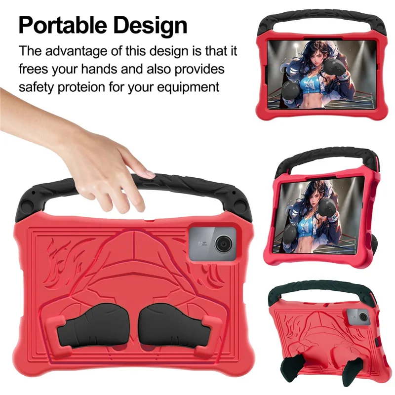 For Lenovo Tab M11  /  Xiaoxin Pad 11 2024 Case Boxing Style EVA Tablet Cover with Handle Kickstand - Red  /  Black