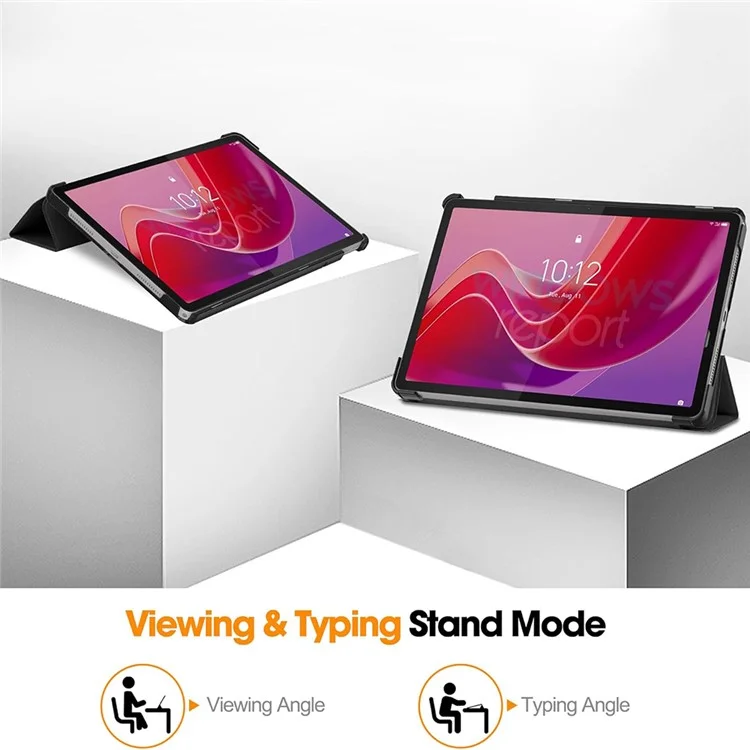 For Lenovo Tab M11  /  K11 Case Tri-Fold Stand PU Leather Tablet Cover with 2.5D Tempered Glass Screen Protector - Black