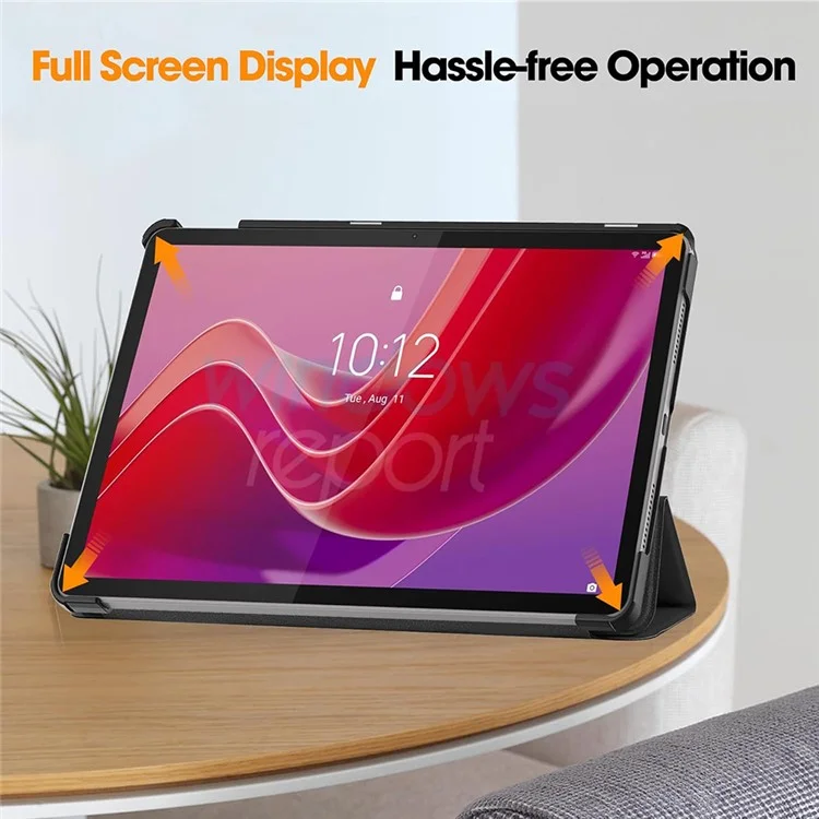 For Lenovo Tab M11  /  K11 Case Tri-Fold Stand PU Leather Tablet Cover with 2.5D Tempered Glass Screen Protector - Black