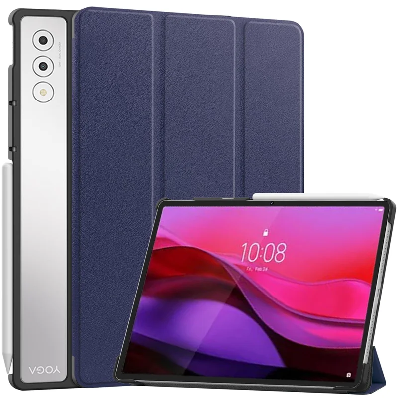 Fodral till Lenovo Yoga Tab Plus, läder, ställfodral, skydd mot fall - mörkblått
