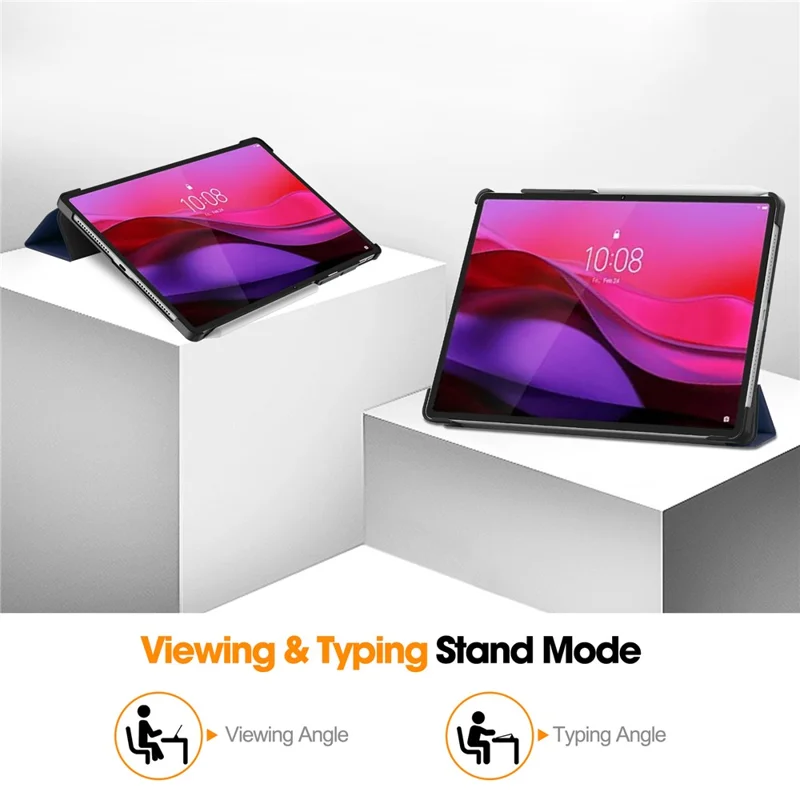 Fodral till Lenovo Yoga Tab Plus, läder, ställfodral, skydd mot fall - mörkblått