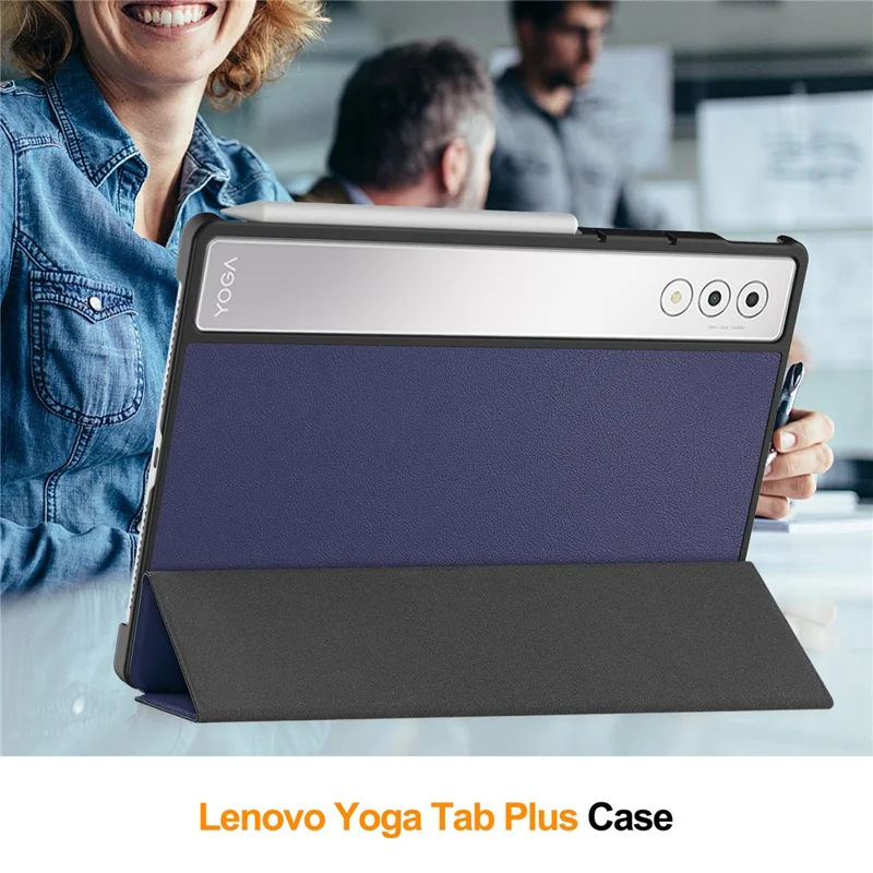 Fodral till Lenovo Yoga Tab Plus, läder, ställfodral, skydd mot fall - mörkblått