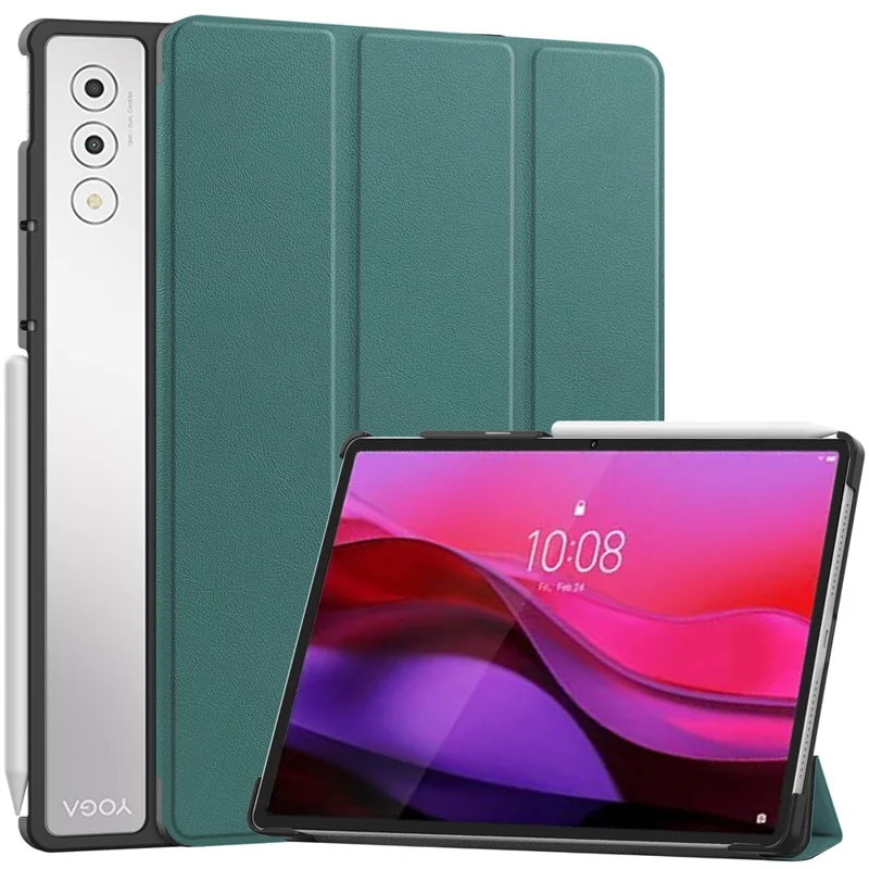Fodral till Lenovo Yoga Tab Plus, läder, ställfodral, skydd mot stötar - svartgrön