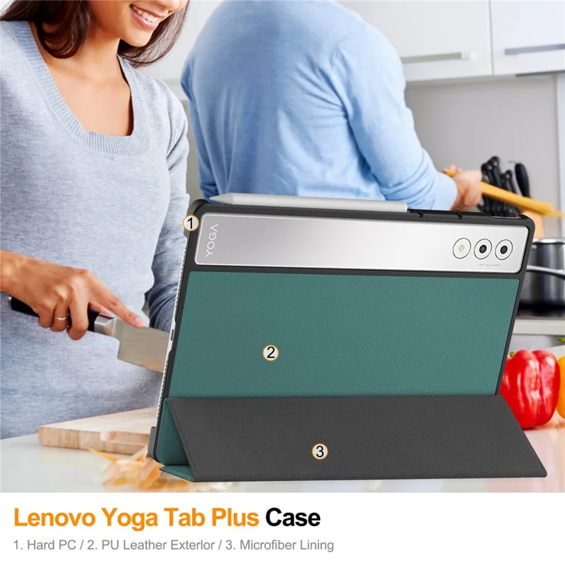 Fodral till Lenovo Yoga Tab Plus, läder, ställfodral, skydd mot stötar - svartgrön