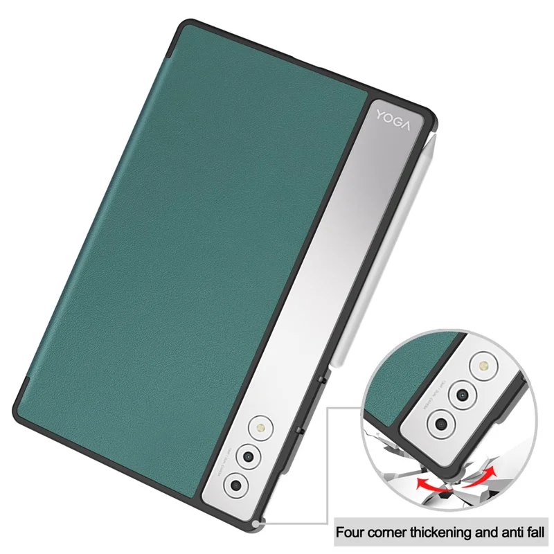 Fodral till Lenovo Yoga Tab Plus, läder, ställfodral, skydd mot stötar - svartgrön