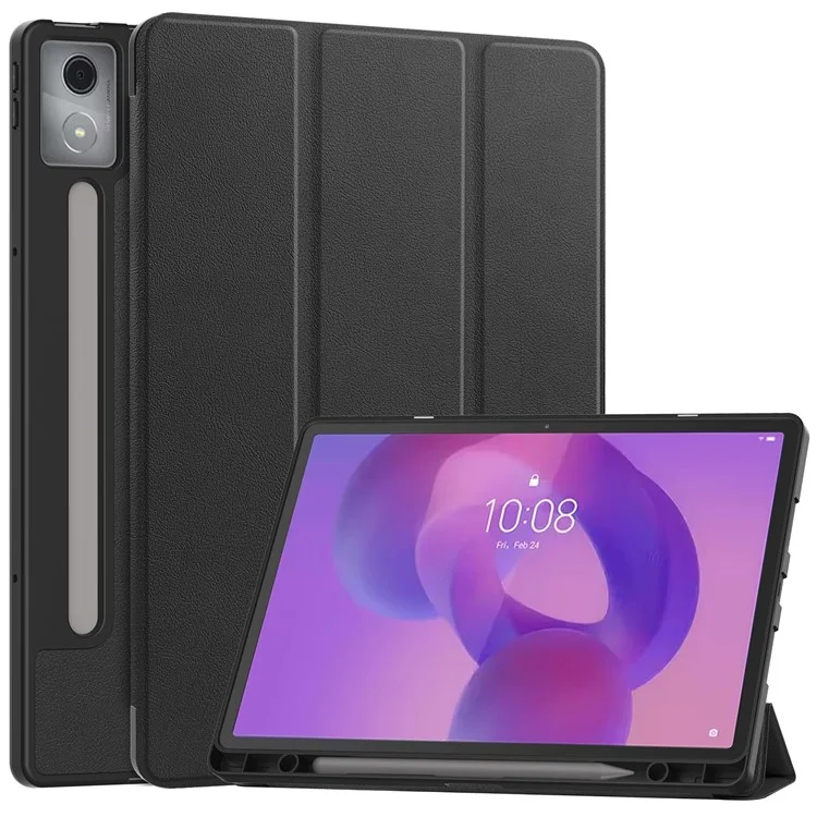 Pour Lenovo Idea Tab Pro Étui Tri-Pli Support en Cuir + Housse de Tablette PC avec Porte-Stylo - Noir