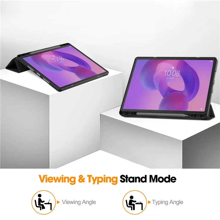 Pour Lenovo Idea Tab Pro Étui Tri-Pli Support en Cuir + Housse de Tablette PC avec Porte-Stylo - Noir