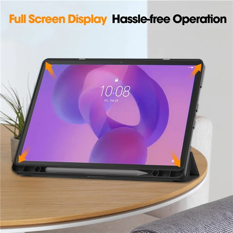 Pour Lenovo Idea Tab Pro Étui Tri-Pli Support en Cuir + Housse de Tablette PC avec Porte-Stylo - Noir