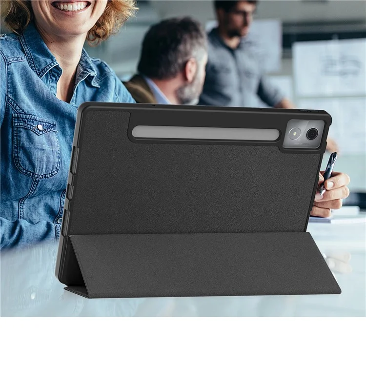 Pour Lenovo Idea Tab Pro Étui Tri-Pli Support en Cuir + Housse de Tablette PC avec Porte-Stylo - Noir