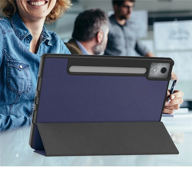 Für Lenovo Idea Tab Pro Hülle Dreifach Klappständer Leder + PC Tablet Schutzhülle mit Stifthalter - Dunkelblau