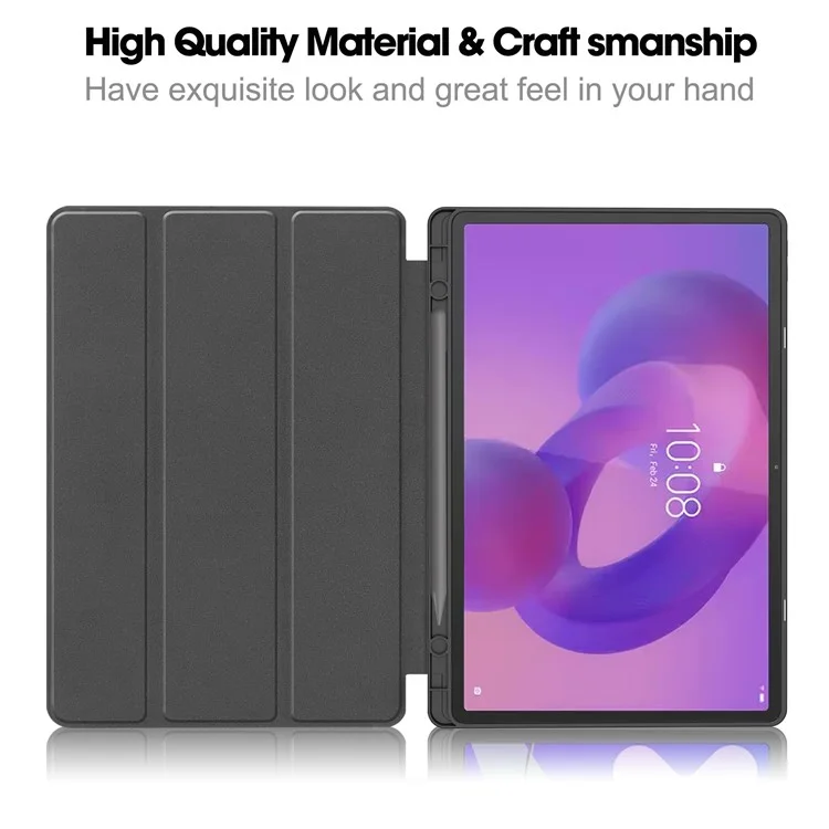 For Lenovo Idea Tab Pro Case Tri-Fold Stand Leather + PC Tablet Cover with Pen Holder - Red