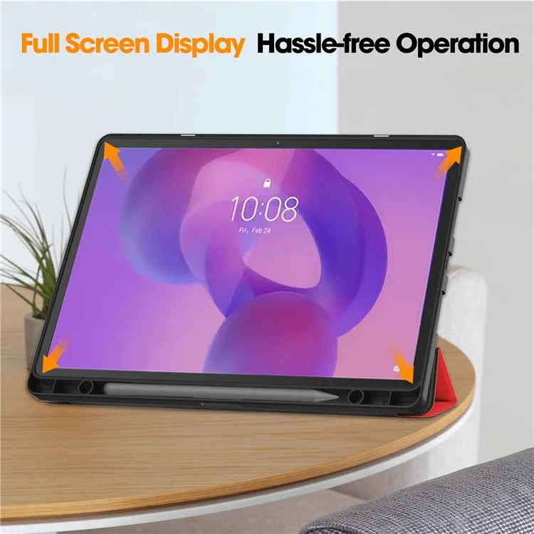 For Lenovo Idea Tab Pro Case Tri-Fold Stand Leather + PC Tablet Cover with Pen Holder - Red