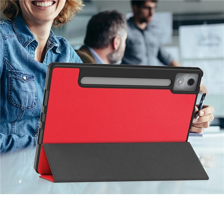 For Lenovo Idea Tab Pro Case Tri-Fold Stand Leather + PC Tablet Cover with Pen Holder - Red