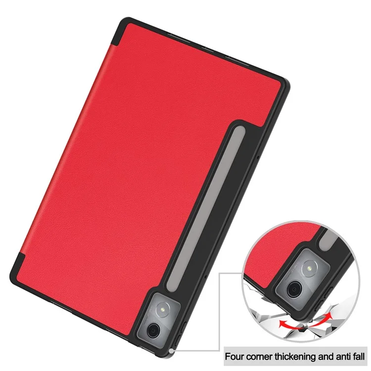 For Lenovo Idea Tab Pro Case Tri-Fold Stand Leather + PC Tablet Cover with Pen Holder - Red