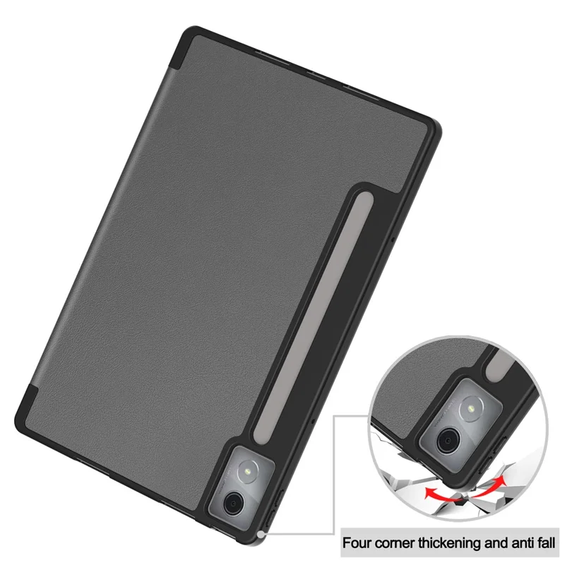 For Lenovo Idea Tab Pro Case Tri-Fold Stand Leather + PC Tablet Cover with Pen Holder - Grey