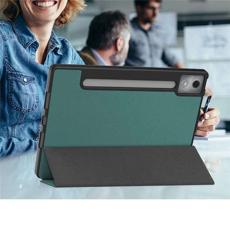 For Lenovo Idea Tab Pro Case Tri-Fold Stand Leather + PC Tablet Cover with Pen Holder - Blackish Green