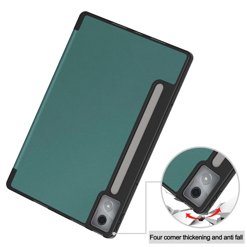 For Lenovo Idea Tab Pro Case Tri-Fold Stand Leather + PC Tablet Cover with Pen Holder - Blackish Green