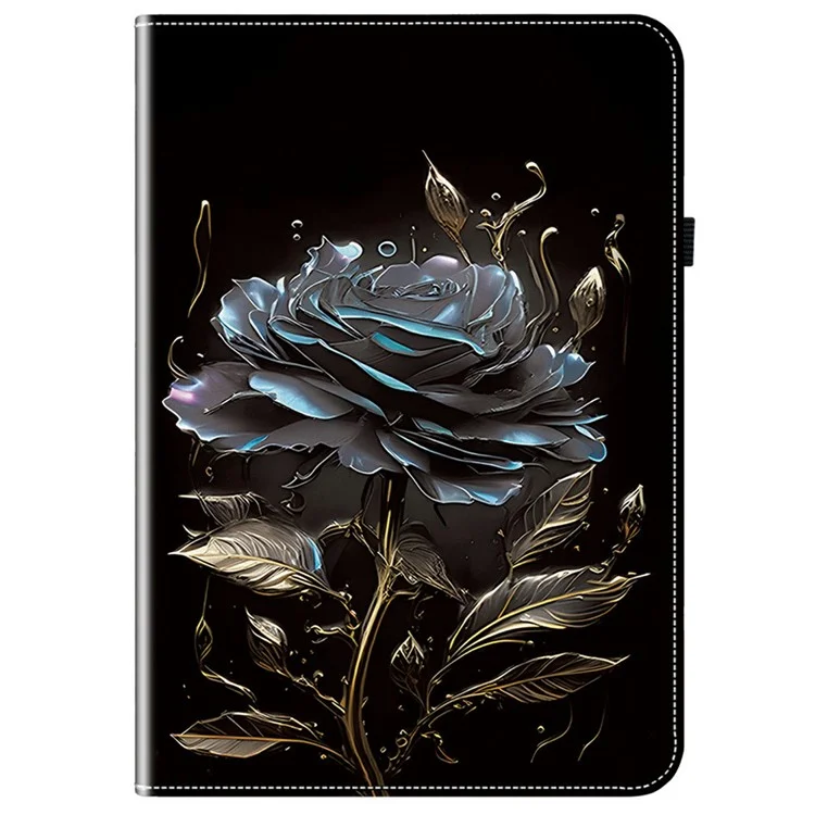 For itel VistaTab 30 Leather Case Pattern Printed Stand Tablet Cover with Card Slots - Black Rose
