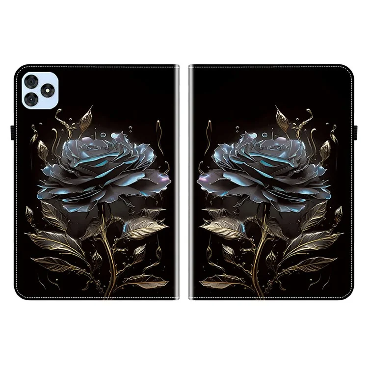 For itel VistaTab 30 Leather Case Pattern Printed Stand Tablet Cover with Card Slots - Black Rose