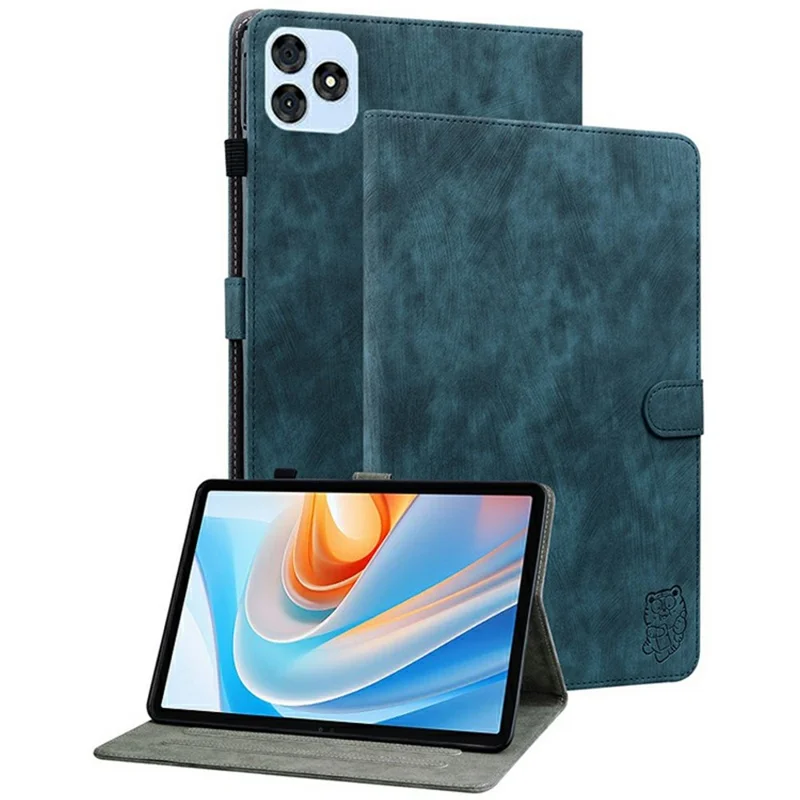 For itel VistaTab 30 Cases Tiger Imprint Anti-Scratch PU Leather Tablet Cover - Blue