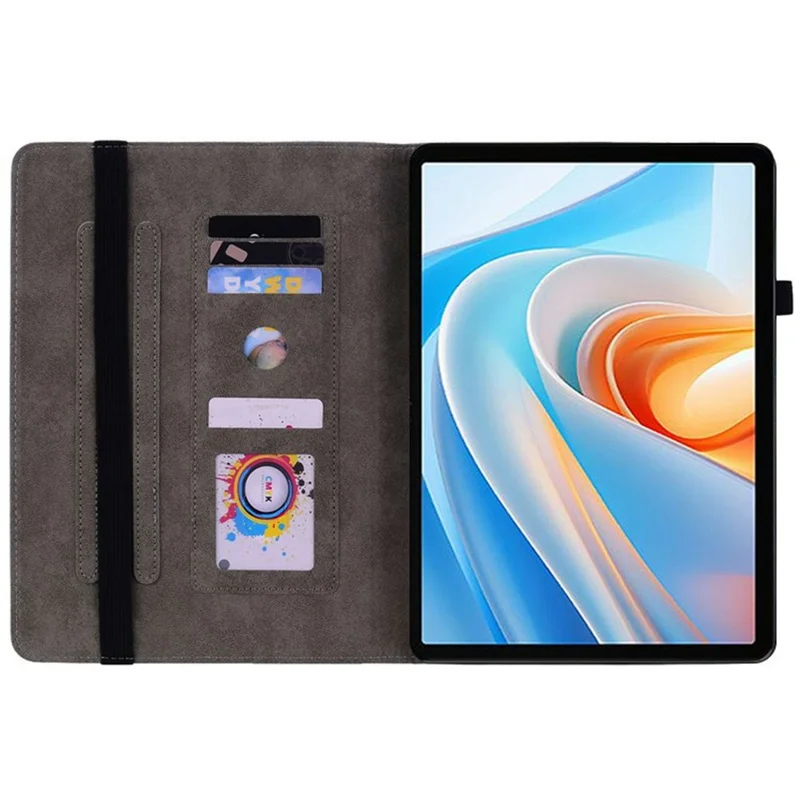 For itel Vistatab 30 Case Card Holder Anti-Scratch Leather Cover Rose Flower Imprint - Pink