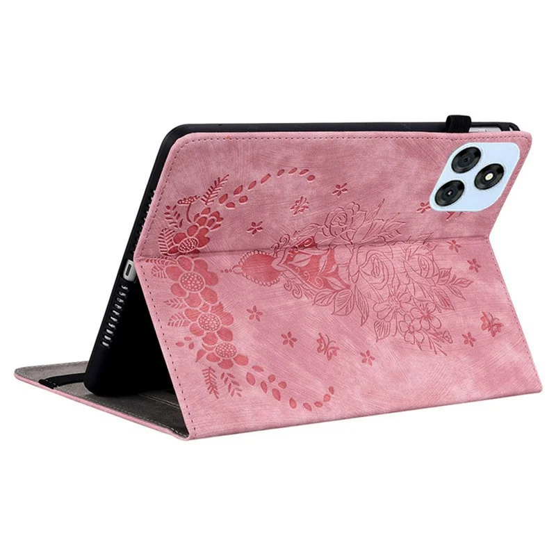 For itel Vistatab 30 Case Card Holder Anti-Scratch Leather Cover Rose Flower Imprint - Pink