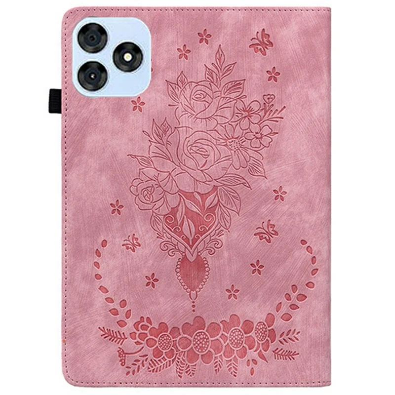 For itel Vistatab 30 Case Card Holder Anti-Scratch Leather Cover Rose Flower Imprint - Pink