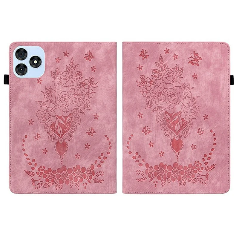 For itel Vistatab 30 Case Card Holder Anti-Scratch Leather Cover Rose Flower Imprint - Pink
