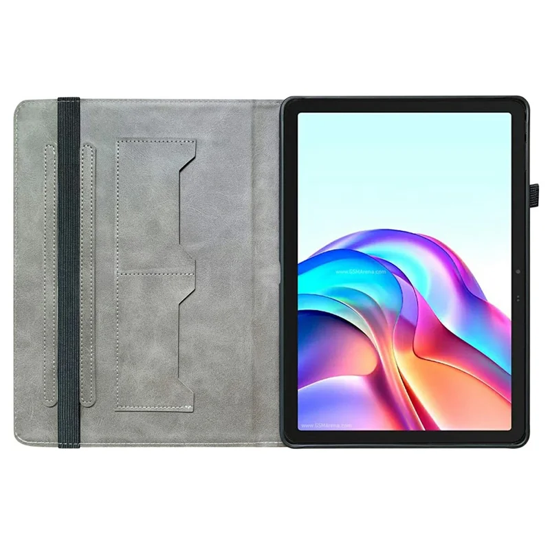 For TECNO Megapad 11 Leather Case Pattern Printed Stand Tablet Cover with Card Slots - Plum Blossom