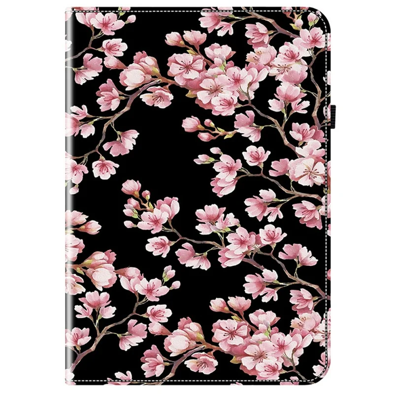 For TECNO Megapad 11 Leather Case Pattern Printed Stand Tablet Cover with Card Slots - Plum Blossom