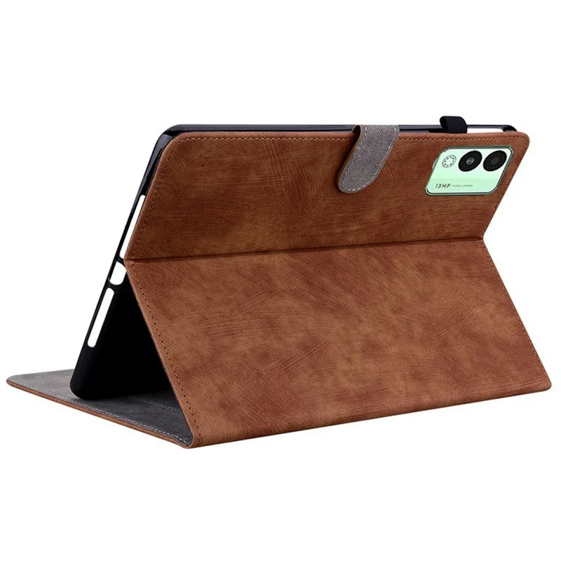 For TECNO Megapad 11 Case Tiger Imprint Anti-Scratch PU Leather Tablet Cover - Brown