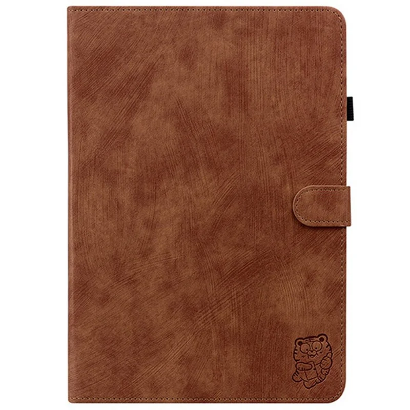 For TECNO Megapad 11 Case Tiger Imprint Anti-Scratch PU Leather Tablet Cover - Brown