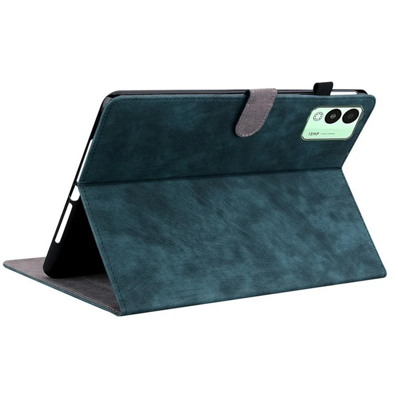 For TECNO Megapad 11 Case Tiger Imprint Anti-Scratch PU Leather Tablet Cover - Blue