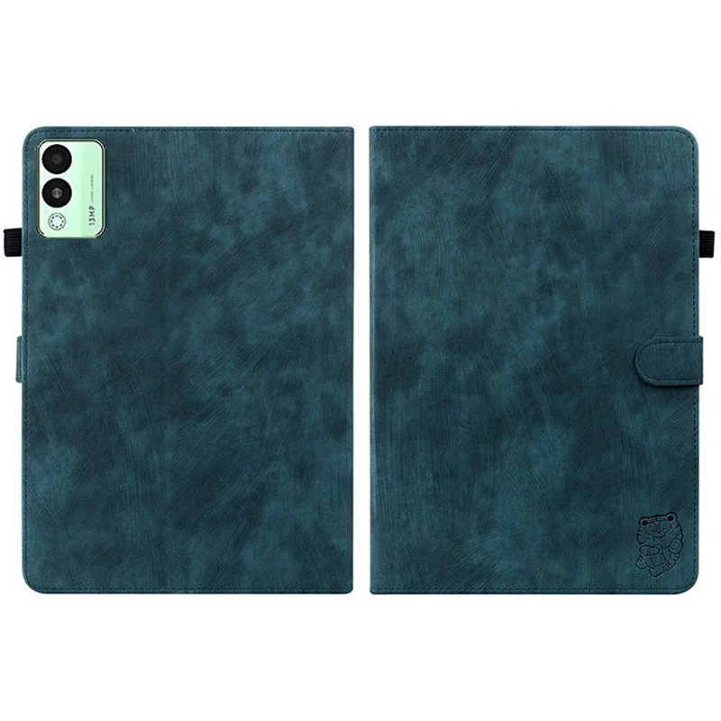 For TECNO Megapad 11 Case Tiger Imprint Anti-Scratch PU Leather Tablet Cover - Blue