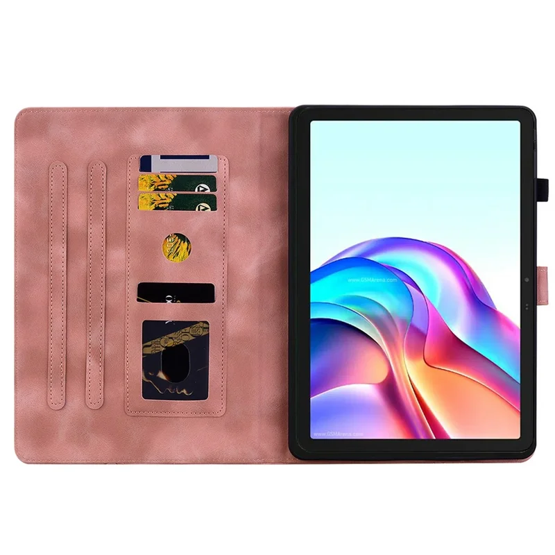 For TECNO Megapad 11 Case Lily Flower Imprint Card Slots Leather Tablet Cover - Pink