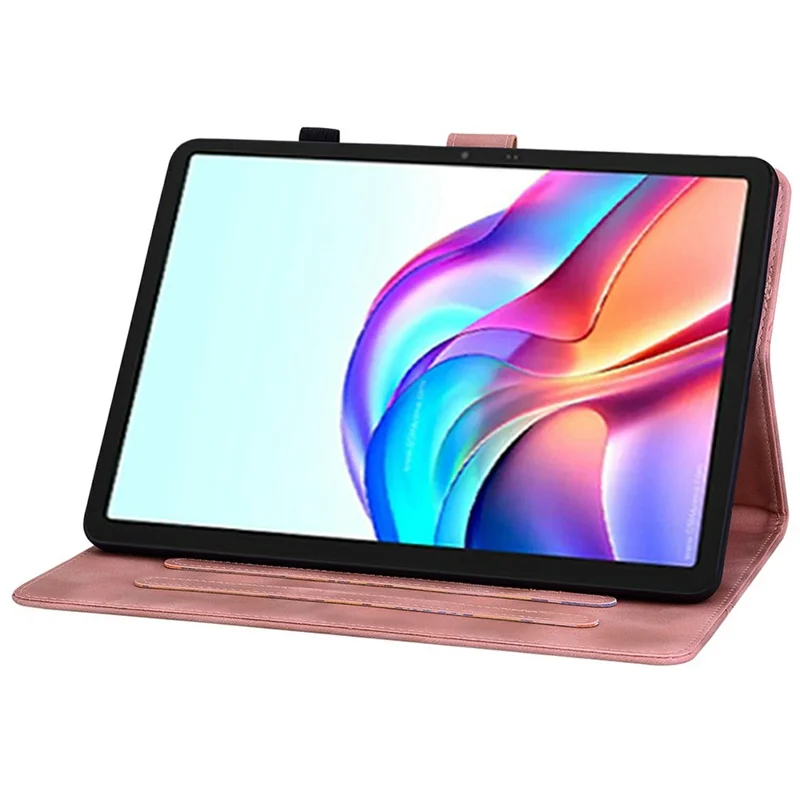 For TECNO Megapad 11 Case Lily Flower Imprint Card Slots Leather Tablet Cover - Pink