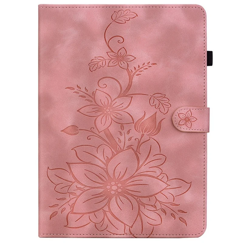 For TECNO Megapad 11 Case Lily Flower Imprint Card Slots Leather Tablet Cover - Pink