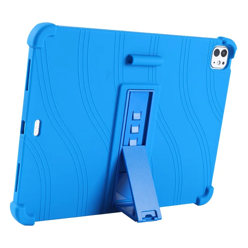 For iPad Pro 13 (2024) / Air 13 (2025) / (2024) Silicone Case with Kickstand Rugged Protective Cover - Dark Blue