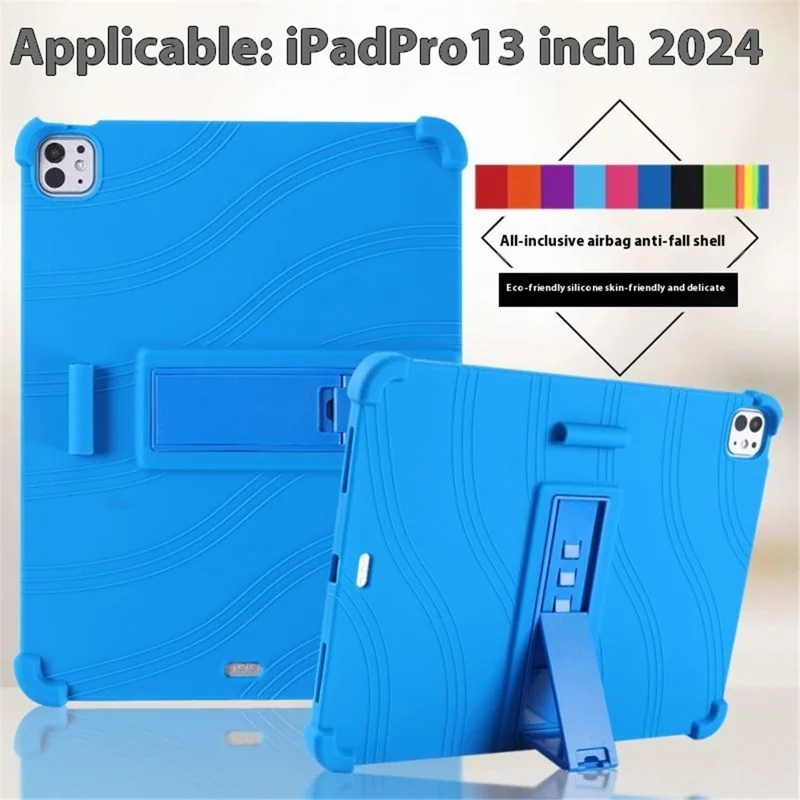 For iPad Pro 13 (2024) / Air 13 (2025) / (2024) Silicone Case with Kickstand Rugged Protective Cover - Dark Blue