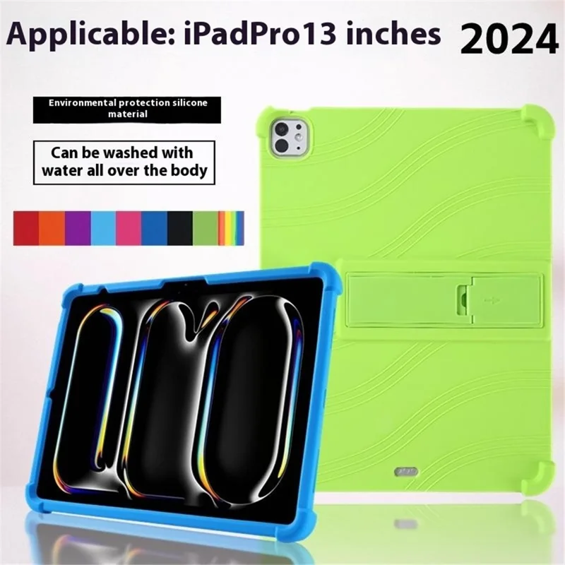 For iPad Pro 13 (2025) / 13 (2024) / Air 13 (2025) / (2024) Silicone Case with Kickstand Rugged Protective Cover - Green