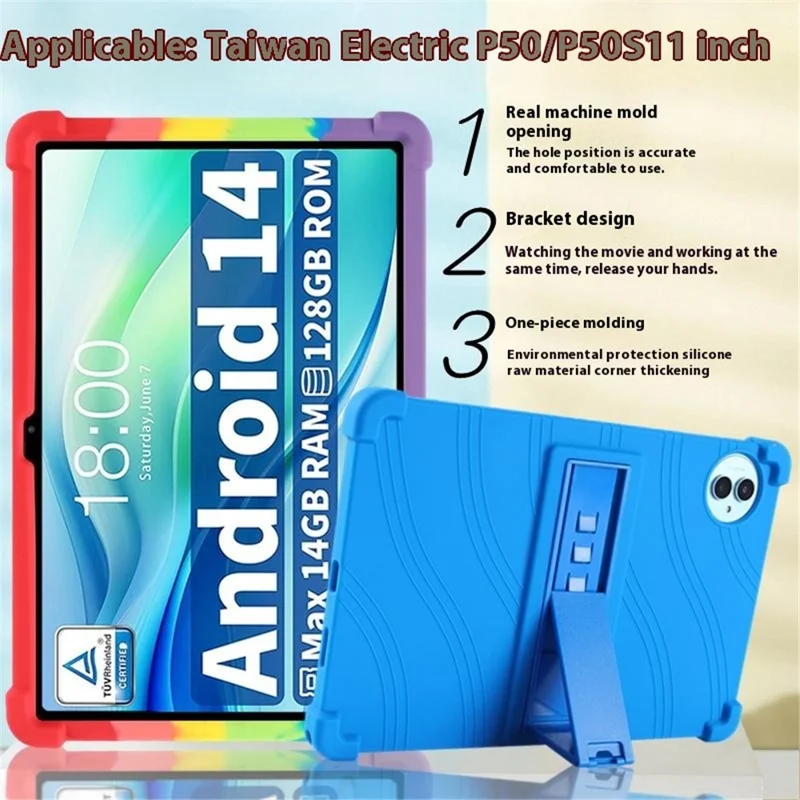 For Teclast P50 / P50S Silicone Case with Kickstand Rugged Protective Cover - Dark Blue
