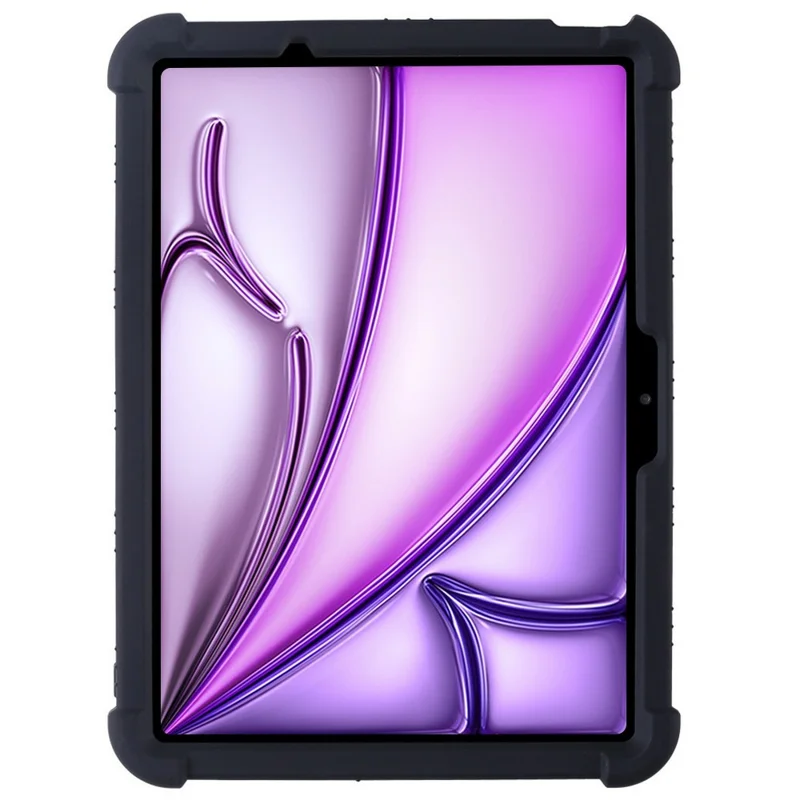 For iPad Air 11 (2025) / (2024) Silicone Case with Kickstand Rugged Protective Cover - Black