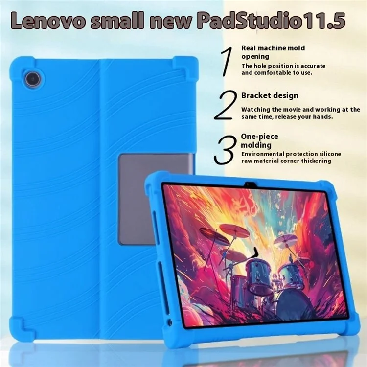 Para Lenovo Xiaoxin Pad Studio 11,5 Polegadas / Capa de Silicone com Suporte da Aba Plus Protetora Resistente - Azul Escuro