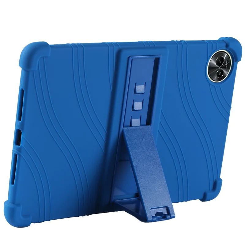 For Realme Pad 2 Lite Silicone Case with Kickstand Rugged Protective Cover - Dark Blue