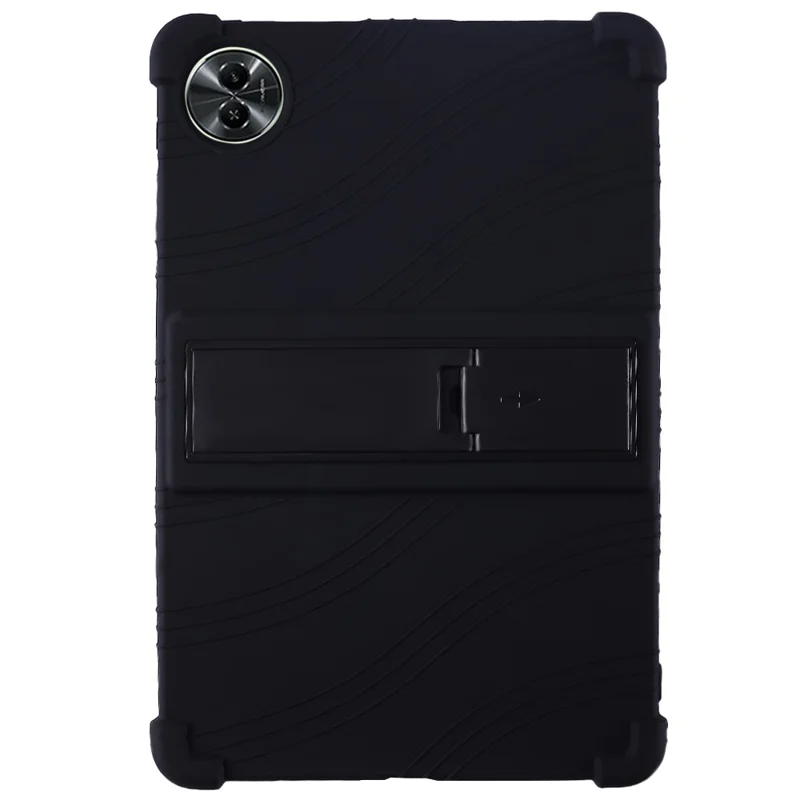 For Realme Pad 2 Lite Silicone Case with Kickstand Rugged Protective Cover - Black